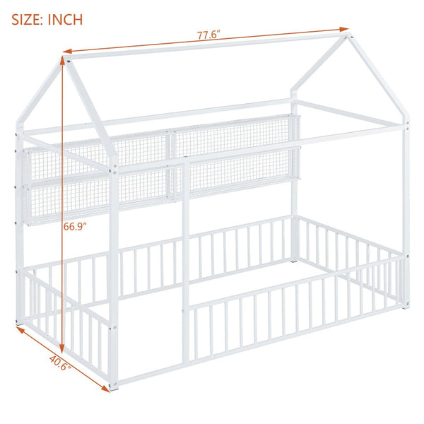 English Elm Twin House Frame Bed Powder Coated Steel with Built in Shelves for Kids Room N737P175360K