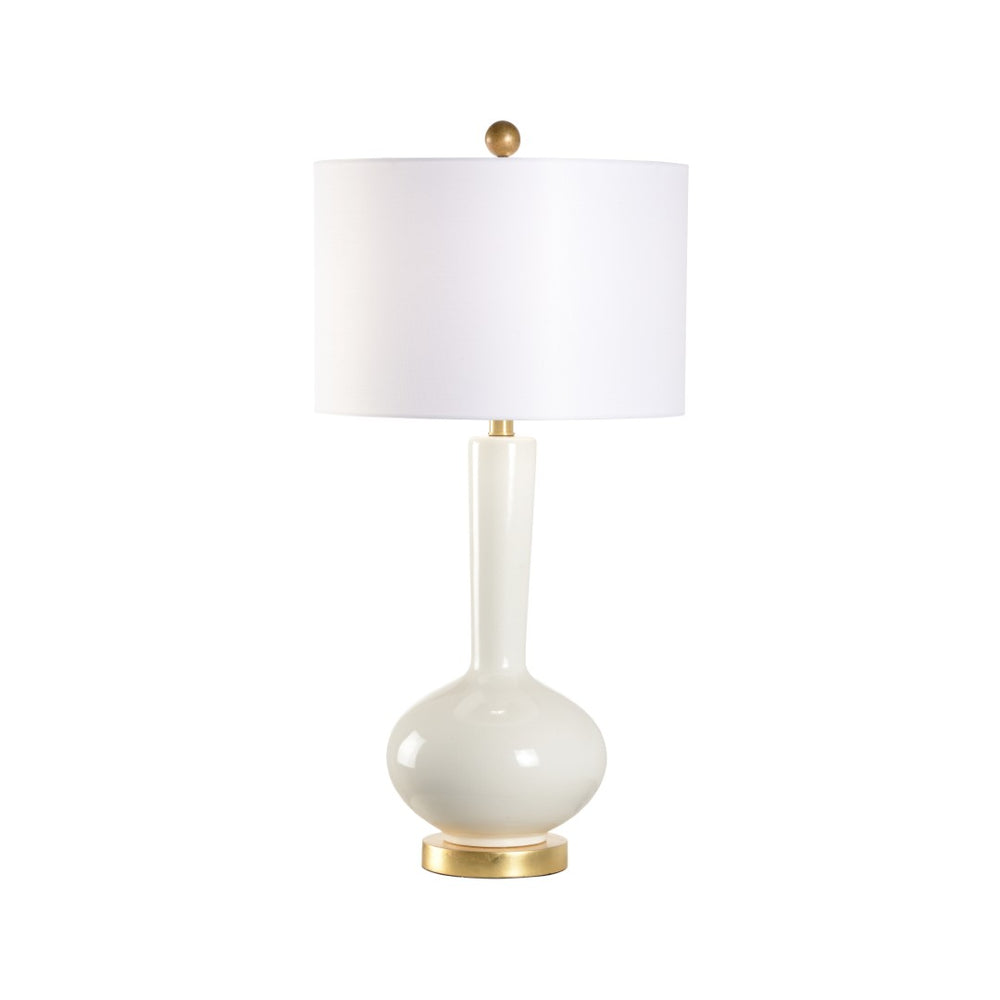 Wildwood Georgia Gourd Ceramic Lamp With Crackled Cream Glaze, Gold Leaf Base & White Drum Shade — 30.5" H 61438