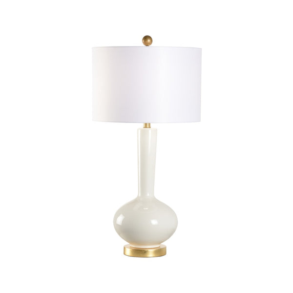 Wildwood Georgia Gourd Ceramic Lamp With Crackled Cream Glaze, Gold Leaf Base & White Drum Shade — 30.5" H 61438