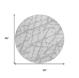 HomeRoots 5' Silver and Gray Abstract Area Rug - Stylish, Washable, Indoor/Outdoor, Stain-Resistant Design 8' Round 614385