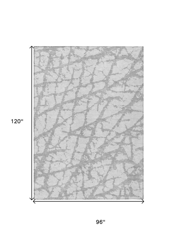 HomeRoots 5' Silver and Gray Abstract Area Rug - Stylish, Washable, Indoor/Outdoor, Stain-Resistant Design 8' X 10' 614386