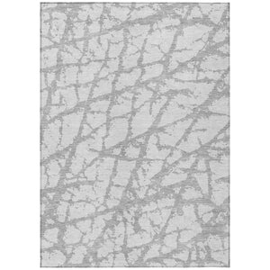HomeRoots 5' Silver and Gray Abstract Area Rug - Stylish, Washable, Indoor/Outdoor, Stain-Resistant Design 8' X 10' 614386