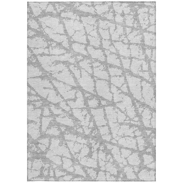 HomeRoots 5' Silver and Gray Abstract Area Rug - Stylish, Washable, Indoor/Outdoor, Stain-Resistant Design 9' X 12' 614387