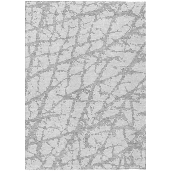 HomeRoots 5' Silver and Gray Abstract Area Rug - Stylish, Washable, Indoor/Outdoor, Stain-Resistant Design 9' X 12' 614387