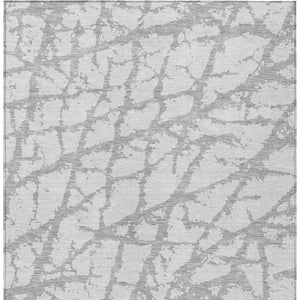 HomeRoots 5' Silver and Gray Abstract Area Rug - Stylish, Washable, Indoor/Outdoor, Stain-Resistant Design 9' X 12' 614387