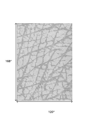 HomeRoots 5' Silver and Gray Abstract Area Rug - Stylish, Washable, Indoor/Outdoor, Stain-Resistant Design 10' X 14' 614388
