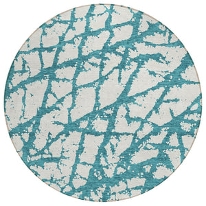 HomeRoots 5' Teal Blue and Ivory Abstract Area Rug - Durable, Washable, Perfect for Indoor and Outdoor Use 8' Round 614391