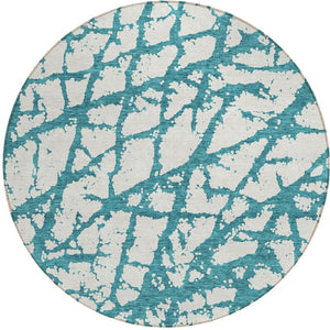 HomeRoots 5' Teal Blue and Ivory Abstract Area Rug - Durable, Washable, Perfect for Indoor and Outdoor Use 8' Round 614391