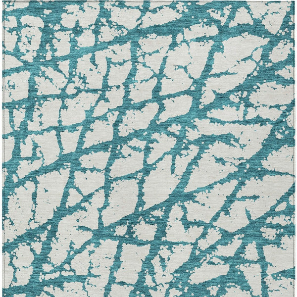 HomeRoots 5' Teal Blue and Ivory Abstract Area Rug - Durable, Washable, Perfect for Indoor and Outdoor Use 8' X 10' 614392