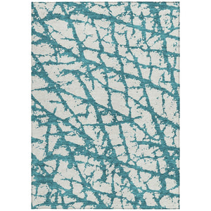 HomeRoots 9' X 12' Teal Blue & Ivory Abstract Area Rug – Stylish Indoor/Outdoor Design, Durable & Washable! 614393