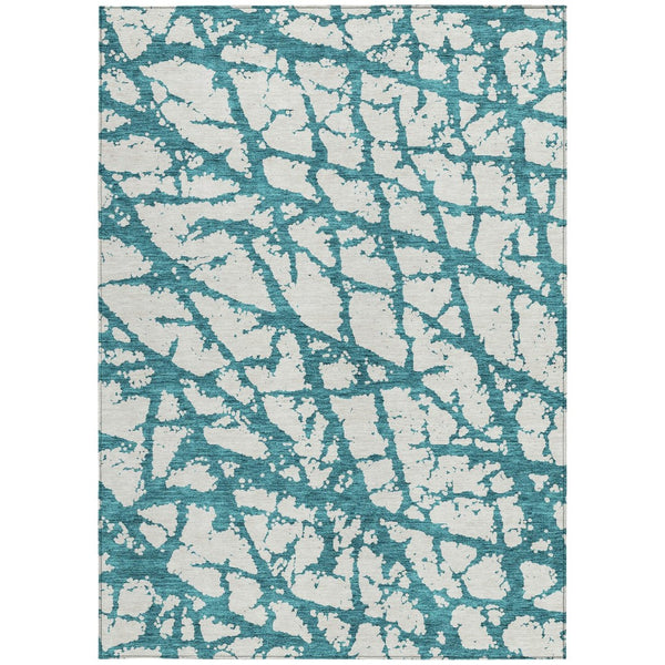 HomeRoots 9' X 12' Teal Blue & Ivory Abstract Area Rug – Stylish Indoor/Outdoor Design, Durable & Washable! 614393