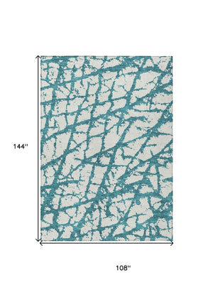 HomeRoots 9' X 12' Teal Blue & Ivory Abstract Area Rug – Stylish Indoor/Outdoor Design, Durable & Washable! 614393