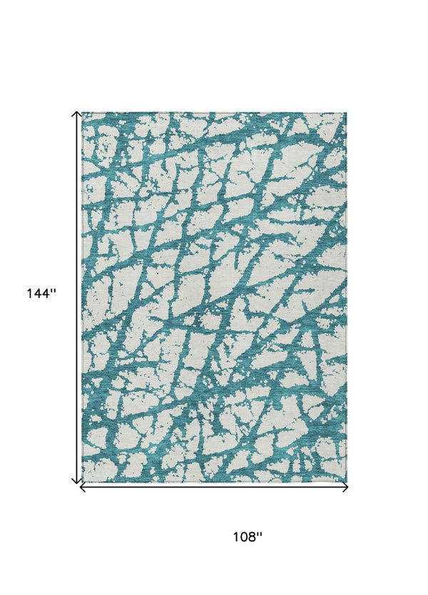 HomeRoots 9' X 12' Teal Blue & Ivory Abstract Area Rug – Stylish Indoor/Outdoor Design, Durable & Washable! 614393