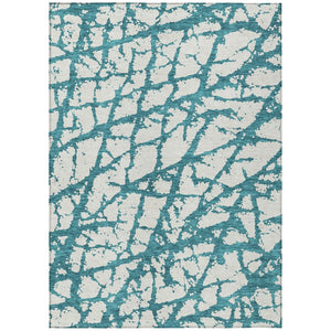 HomeRoots 9' X 12' Teal Blue & Ivory Abstract Area Rug – Stylish Indoor/Outdoor Design, Durable & Washable! 614393