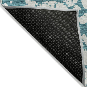 HomeRoots 9' X 12' Teal Blue & Ivory Abstract Area Rug – Stylish Indoor/Outdoor Design, Durable & Washable! 614393