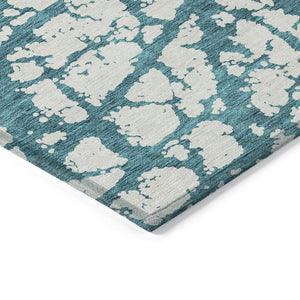 HomeRoots 9' X 12' Teal Blue & Ivory Abstract Area Rug – Stylish Indoor/Outdoor Design, Durable & Washable! 614393
