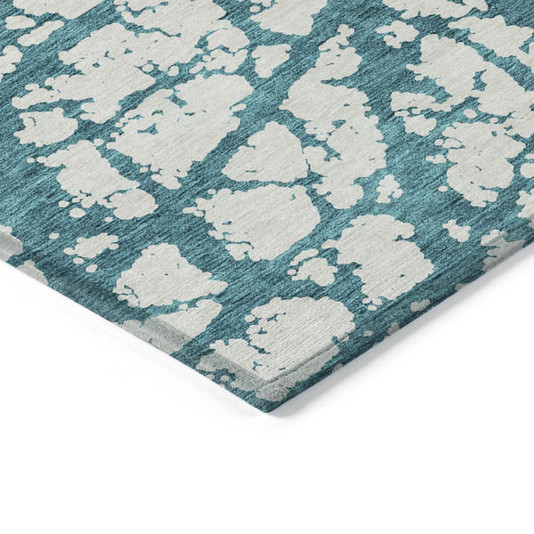 HomeRoots 9' X 12' Teal Blue & Ivory Abstract Area Rug – Stylish Indoor/Outdoor Design, Durable & Washable! 614393