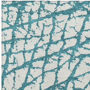 HomeRoots 9' X 12' Teal Blue & Ivory Abstract Area Rug – Stylish Indoor/Outdoor Design, Durable & Washable! 614393