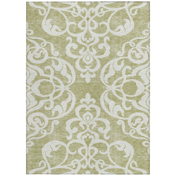 HomeRoots 5' Elegant Sage and Ivory Damask Area Rug - Durable, Washable, Perfect for Indoor and Outdoor Spaces 5' X 8' 614396