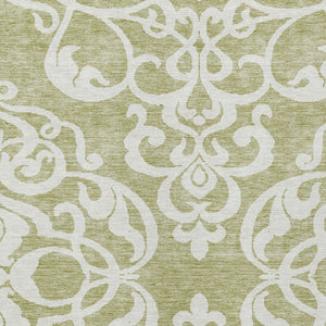 HomeRoots 5' Elegant Sage and Ivory Damask Area Rug - Durable, Washable, Perfect for Indoor and Outdoor Spaces 5' X 8' 614396