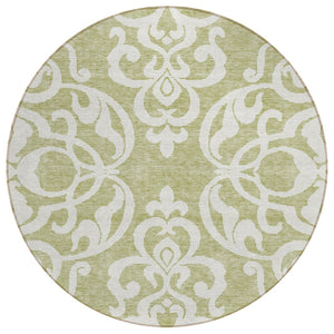 HomeRoots 5' Elegant Sage and Ivory Damask Area Rug - Durable, Washable, Perfect for Indoor and Outdoor Spaces 8' Round 614397