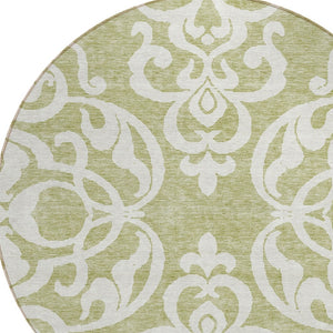 HomeRoots 5' Elegant Sage and Ivory Damask Area Rug - Durable, Washable, Perfect for Indoor and Outdoor Spaces 8' Round 614397