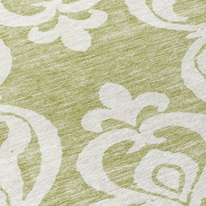 HomeRoots 5' Elegant Sage and Ivory Damask Area Rug - Durable, Washable, Perfect for Indoor and Outdoor Spaces 8' Round 614397
