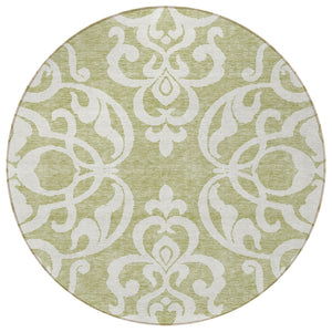 HomeRoots 5' Elegant Sage and Ivory Damask Area Rug - Durable, Washable, Perfect for Indoor and Outdoor Spaces 8' Round 614397