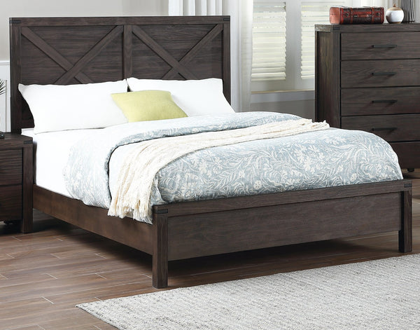 English Elm Rustic Contemporary Espresso Queen Bed with X-Design Headboard Pine & Plywood Durable Chic Centerpiece B011S01442