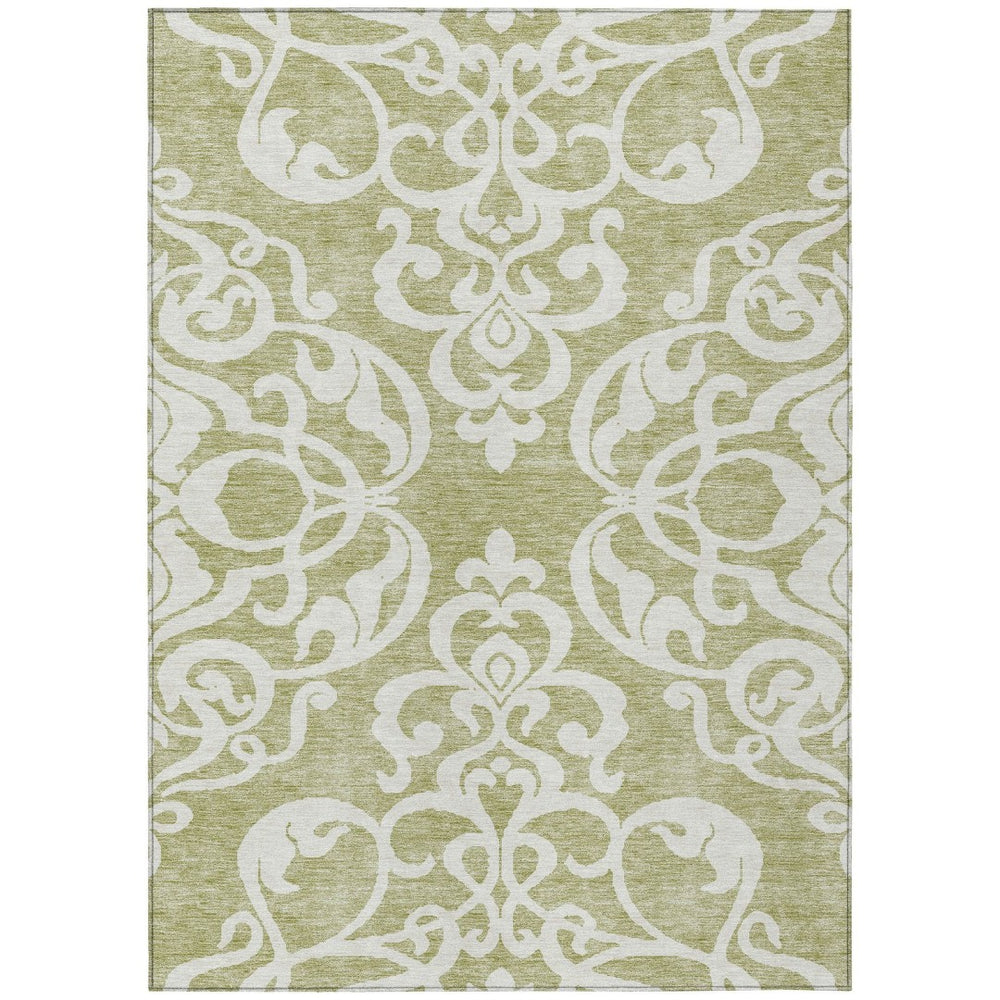 HomeRoots 5' Elegant Sage and Ivory Damask Area Rug - Durable, Washable, Perfect for Indoor and Outdoor Spaces 8' X 10' 614398