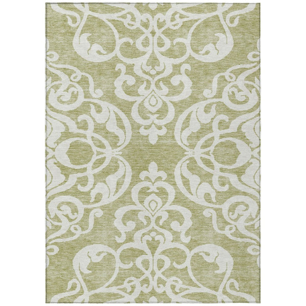 HomeRoots 5' Elegant Sage and Ivory Damask Area Rug - Durable, Washable, Perfect for Indoor and Outdoor Spaces 8' X 10' 614398