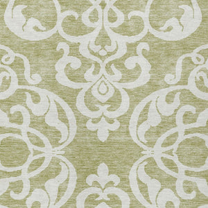 HomeRoots 5' Elegant Sage and Ivory Damask Area Rug - Durable, Washable, Perfect for Indoor and Outdoor Spaces 8' X 10' 614398