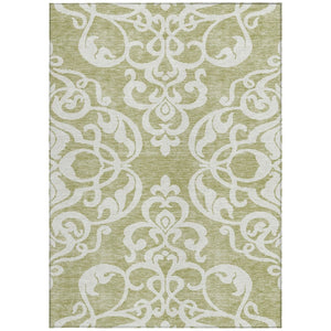 HomeRoots 5' Elegant Sage and Ivory Damask Area Rug - Durable, Washable, Perfect for Indoor and Outdoor Spaces 9' X 12' 614399
