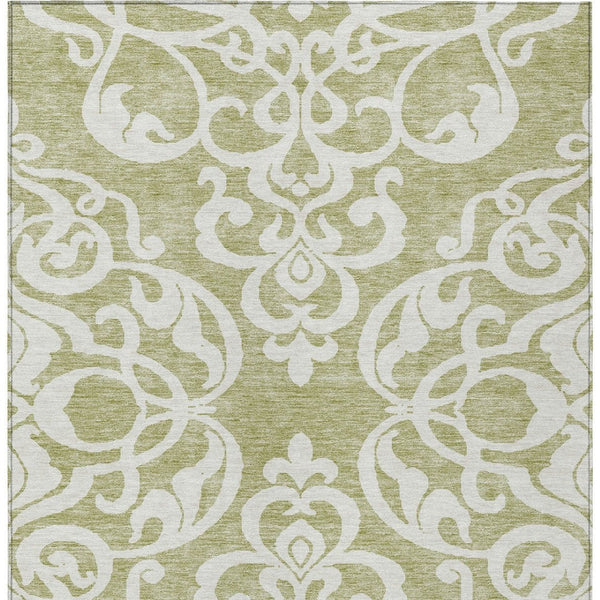 HomeRoots 5' Elegant Sage and Ivory Damask Area Rug - Durable, Washable, Perfect for Indoor and Outdoor Spaces 9' X 12' 614399