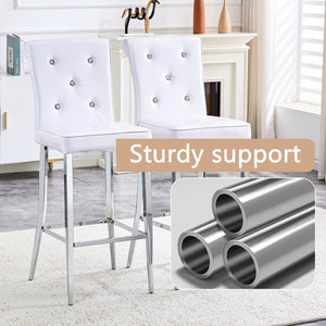 English Elm A Set of 2 Crocodile Embossed Pvc Barstools with Crystal Clasp Detail for Home Bars White W3875P383095