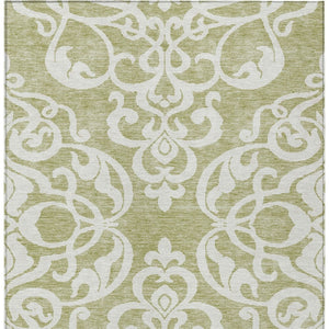 HomeRoots 5' Elegant Sage and Ivory Damask Area Rug - Durable, Washable, Perfect for Indoor and Outdoor Spaces 10' X 14' 614400