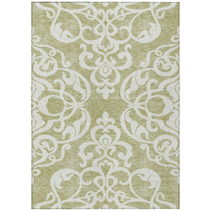HomeRoots 5' Elegant Sage and Ivory Damask Area Rug - Durable, Washable, Perfect for Indoor and Outdoor Spaces 10' X 14' 614400