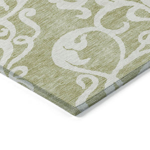 HomeRoots 5' Elegant Sage and Ivory Damask Area Rug - Durable, Washable, Perfect for Indoor and Outdoor Spaces 10' X 14' 614400