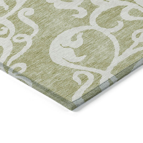 HomeRoots 5' Elegant Sage and Ivory Damask Area Rug - Durable, Washable, Perfect for Indoor and Outdoor Spaces 10' X 14' 614400