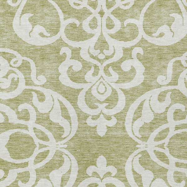 HomeRoots 5' Elegant Sage and Ivory Damask Area Rug - Durable, Washable, Perfect for Indoor and Outdoor Spaces 10' X 14' 614400