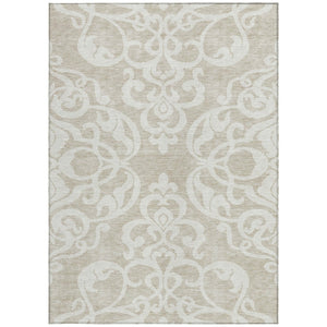 HomeRoots 5' Elegant Beige and Ivory Damask Area Rug – Durable, Washable for Indoor and Outdoor Use, Stylish Decor 5' X 8' 614402
