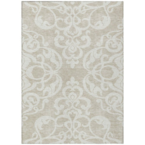HomeRoots 5' Elegant Beige and Ivory Damask Area Rug – Durable, Washable for Indoor and Outdoor Use, Stylish Decor 5' X 8' 614402