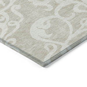 HomeRoots 5' Elegant Beige and Ivory Damask Area Rug – Durable, Washable for Indoor and Outdoor Use, Stylish Decor 5' X 8' 614402