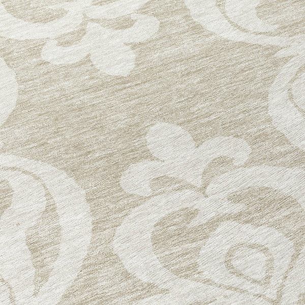 HomeRoots 5' Elegant Beige and Ivory Damask Area Rug – Durable, Washable for Indoor and Outdoor Use, Stylish Decor 8' Round 614403