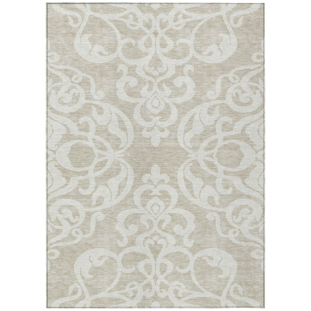HomeRoots 5' Elegant Beige and Ivory Damask Area Rug – Durable, Washable for Indoor and Outdoor Use, Stylish Decor 8' X 10' 614404