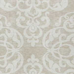 HomeRoots 5' Elegant Beige and Ivory Damask Area Rug – Durable, Washable for Indoor and Outdoor Use, Stylish Decor 8' X 10' 614404
