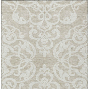 HomeRoots 5' Elegant Beige and Ivory Damask Area Rug – Durable, Washable for Indoor and Outdoor Use, Stylish Decor 9' X 12' 614405