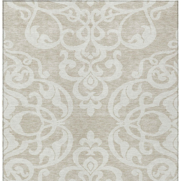 HomeRoots 5' Elegant Beige and Ivory Damask Area Rug – Durable, Washable for Indoor and Outdoor Use, Stylish Decor 9' X 12' 614405