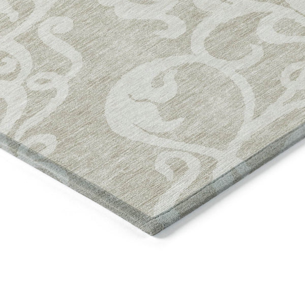 HomeRoots 5' Elegant Beige and Ivory Damask Area Rug – Durable, Washable for Indoor and Outdoor Use, Stylish Decor 10' X 14' 614406
