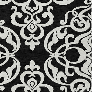 HomeRoots 5' Stylish Black and Ivory Damask Area Rug – Durable, Washable Design for Indoor and Outdoor Use 9' X 12' 614411